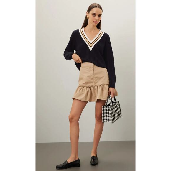 Sandro Alizia Navy V-Neck Black Knit Wool Sweater - Picture 2 of 10